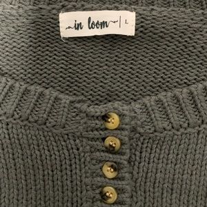 Baltic Born In Loom Sweater. Large. Prescott Puff Sleeve. Dark sage. ¼ button.